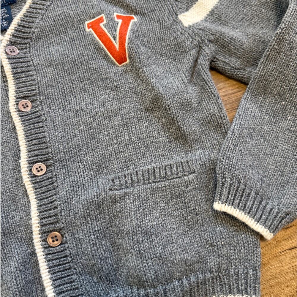 Vintage Kids Bowen & Wright Knit Gray Letterman Cardigan Sweater - Picture 2 of 4
